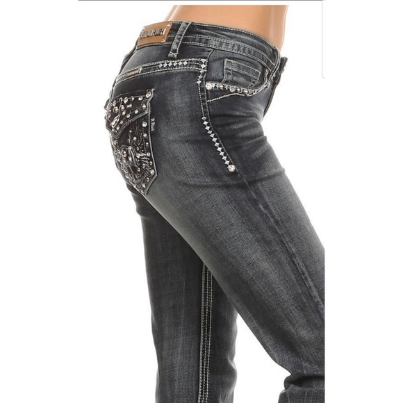 Skull Motorcycle Biker Jeans 33 inch - Picture 7 of 8